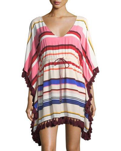 Striped Caftan Coverup With Tassel Trim