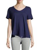 Slouchy Asymmetric V-neck Top, Inky