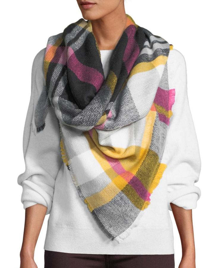 Square Plaid Scarf W/ Fringe