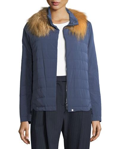 Taffeta Down Jacket W/fur Collar