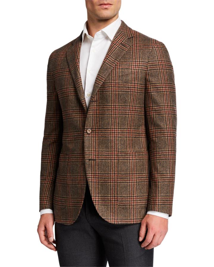 Men's Glen Check Wool-cashmere Blazer, Brown