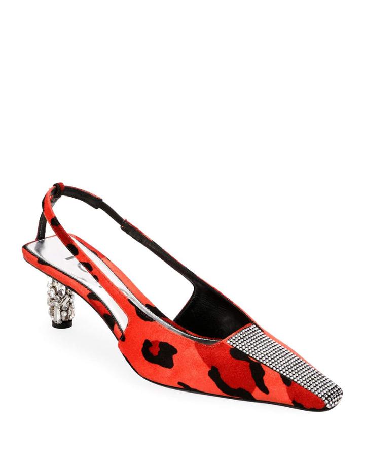 Leopard Animal-print Velvet Slingback Pumps