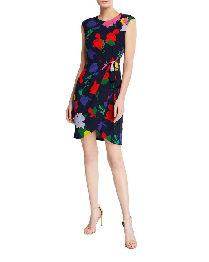Floral Side Tie Faux-wrap Dress