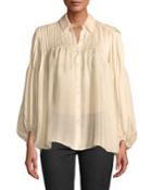 Pleated-shoulder Button-front Blouse