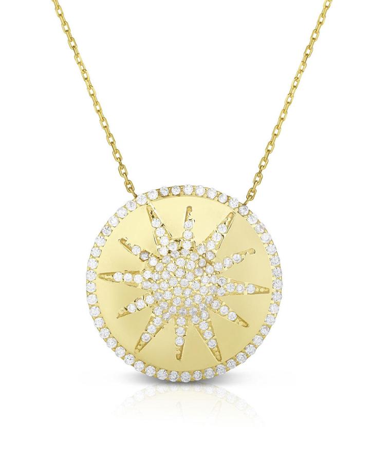 Cubic Zirconia Sun Medallion Necklace, White