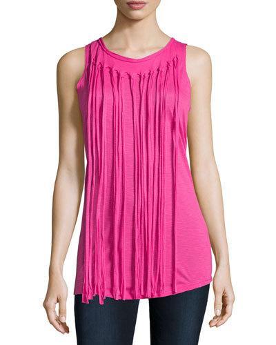 Fringe Overlay Scoop-neck Tank, Pink