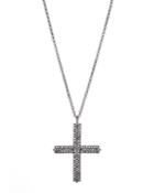 Silver Cross Pendant Necklace With Gray Diamonds,