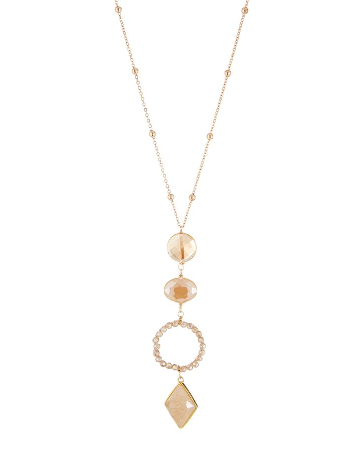 Glass Stone Pendant Necklace, Peach-orange