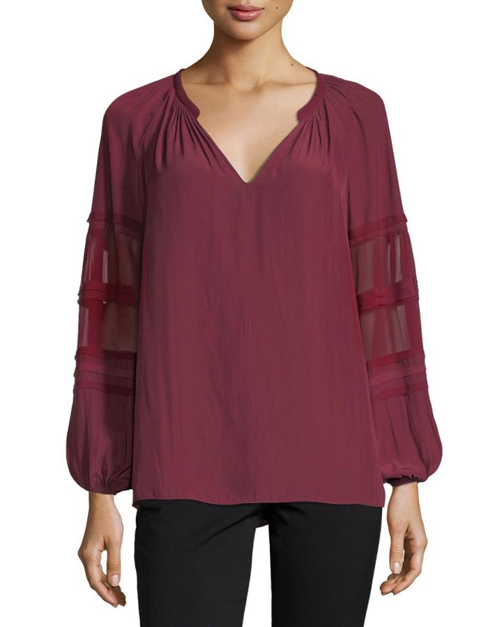 Rae V-neck Sheer Long-sleeves Top