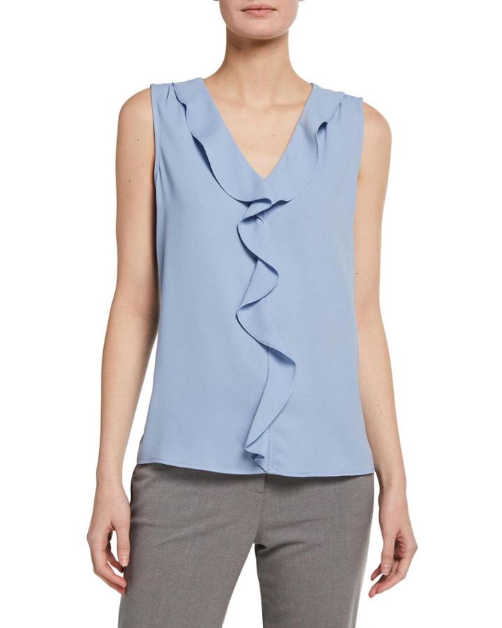 Ruffle-front Sleeveless Blouse