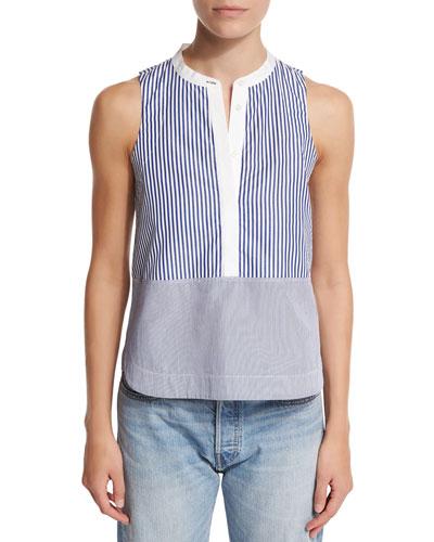 Jacey Sleeveless Striped Poplin Top,