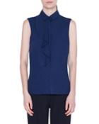 Sleeveless Ruffle-trimmed Button-front