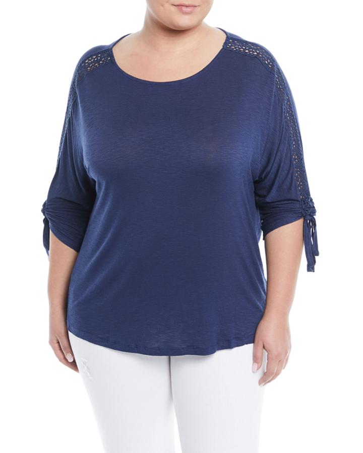 Crochet-sleeve Slub Tee,