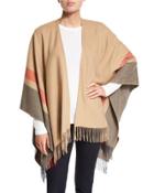 Two-tone Wool Ruana Shawl, Camel/steel