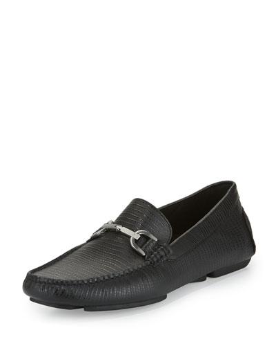 Viro Lizard-embossed Horsebit Driver, Black