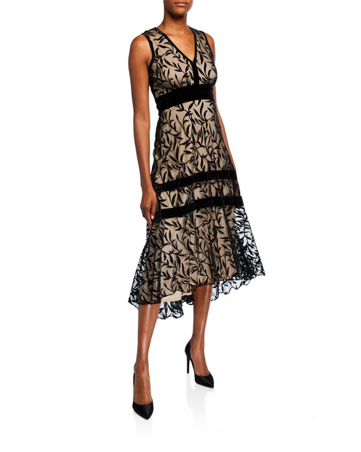 V-neck Flocked Dress
