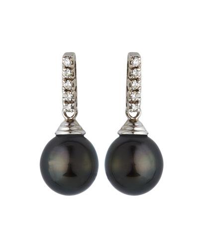 14k Black Tahitian Pearl & Diamond Drop Earrings