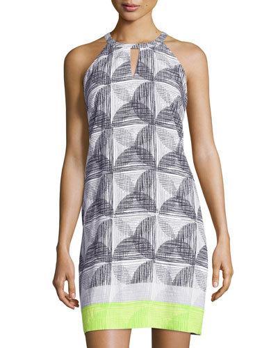 Printed Halter Shift Dress, Lime Punch/multi