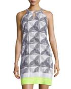 Printed Halter Shift Dress, Lime Punch/multi
