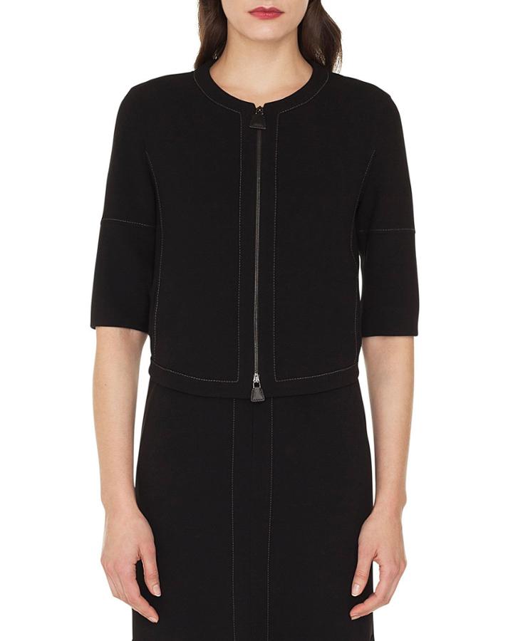Ramona Round-neck Zip-front Stretch-wool Jacket W/ Topstitching