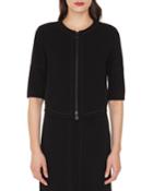 Ramona Round-neck Zip-front Stretch-wool Jacket W/ Topstitching
