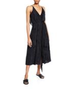 Embroidered Silk Habutai Sleeveless Fringe Dress