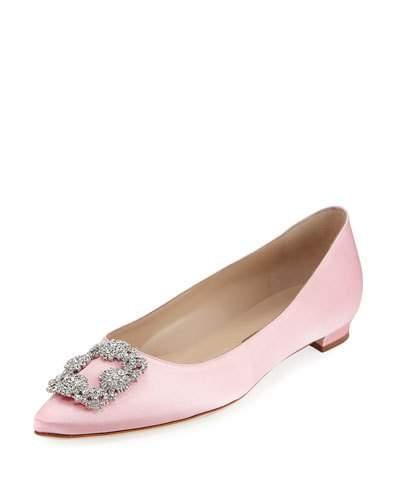 Hangisi Crystal-buckle Satin Flat, Pink