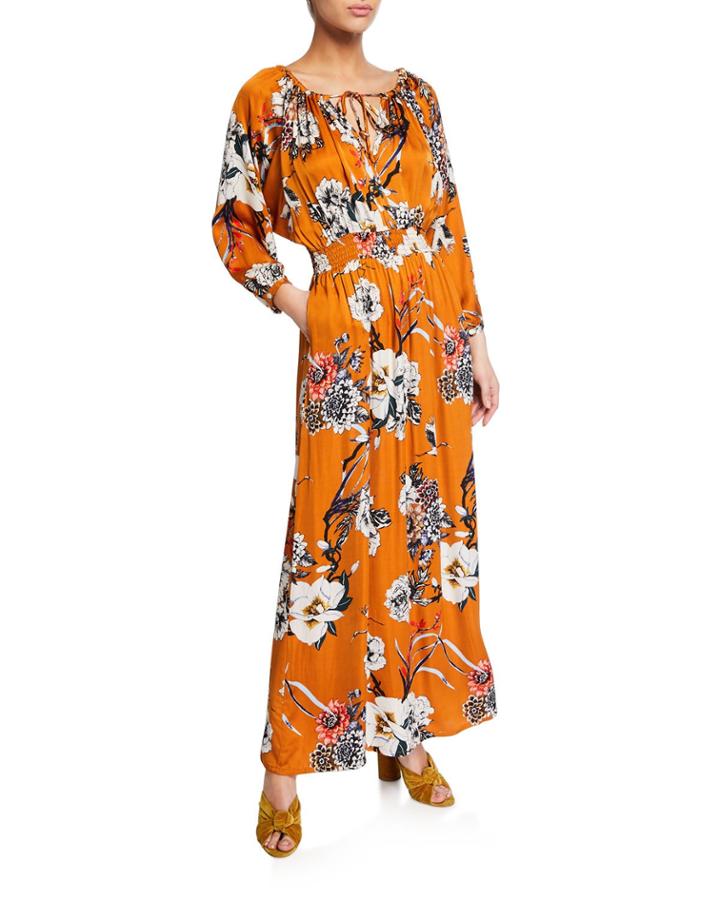 Floral-print Tie-neck
