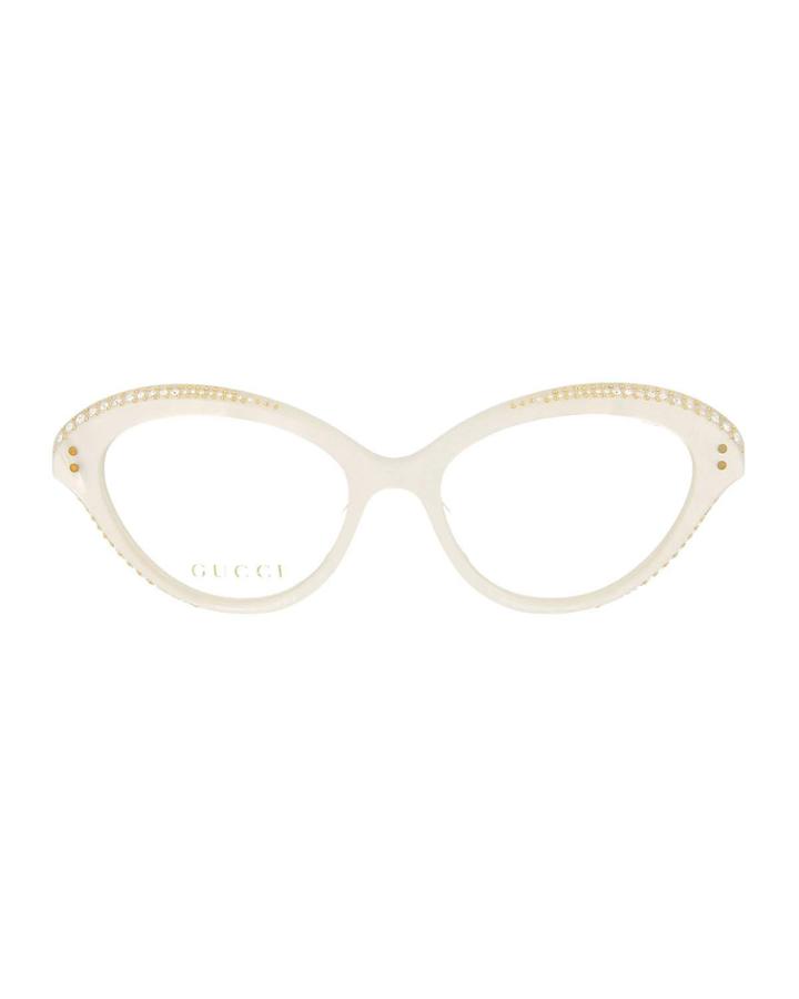 Acetate/metal Cat-eye Optical Glasses W/ Swarovski Crystals