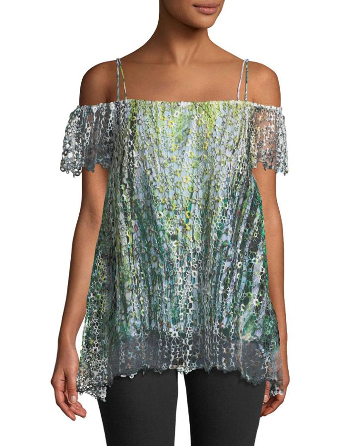 Circle-lace Cold-shoulder Blouse,