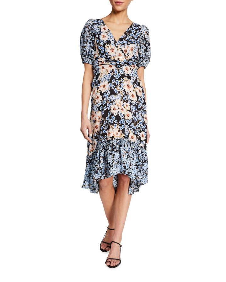 Mixed Floral-print Georgette High-low