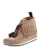 Ghita Suede Fringe Moccasin, Taupe