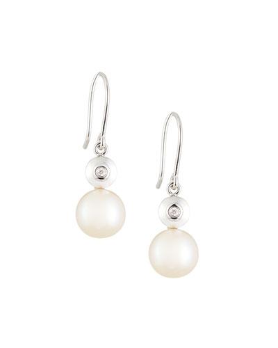 14k White Gold Freshwater Pearl & Diamond Drop Earrings,