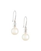 14k White Gold Freshwater Pearl & Diamond Drop Earrings,