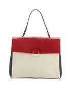 Colorblock Medium Leather Satchel Bag, Black/white