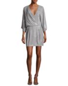 Kimono-sleeve Faux-wrap Printed Dress