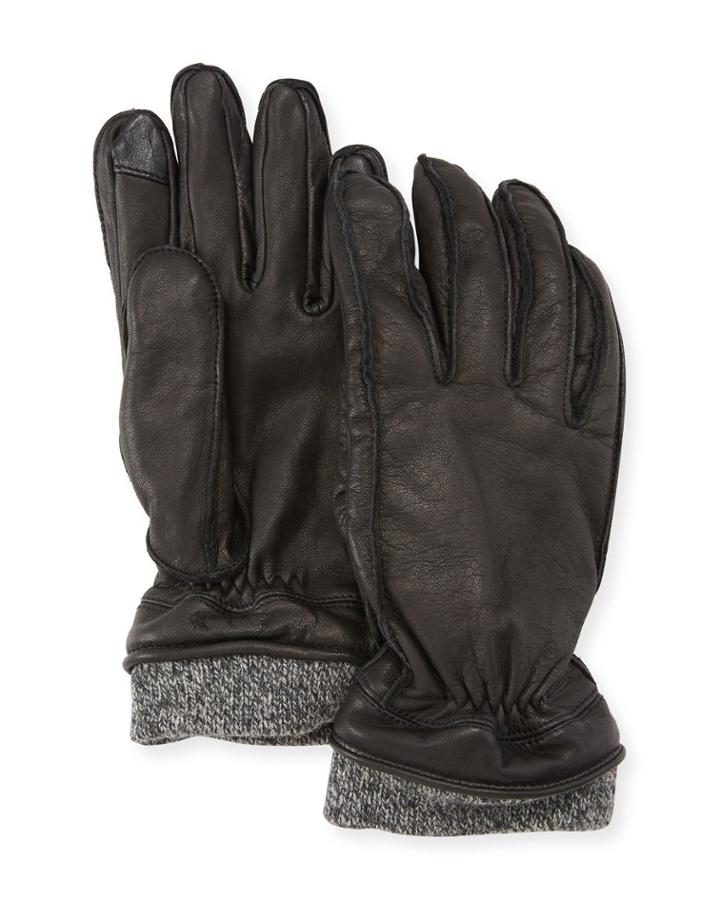 Leather Tech Gloves W/wool Cuff
