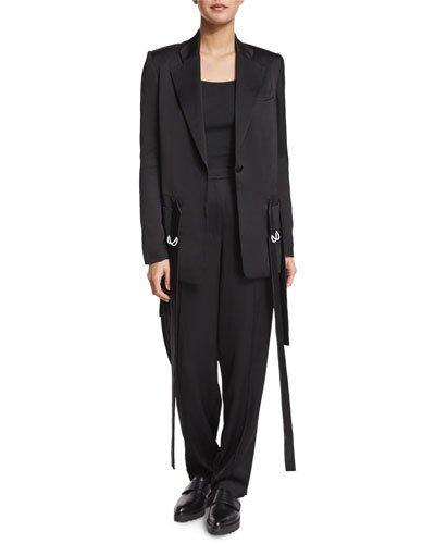 Notched-collar Waist-tie Jacket, Black