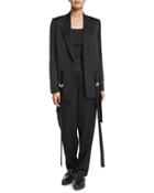 Notched-collar Waist-tie Jacket, Black