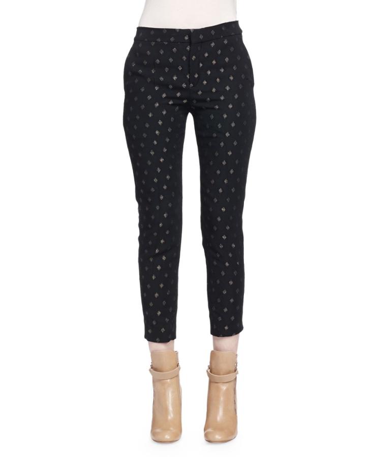 Metallic Diamond-pattern Skinny Ankle Pants