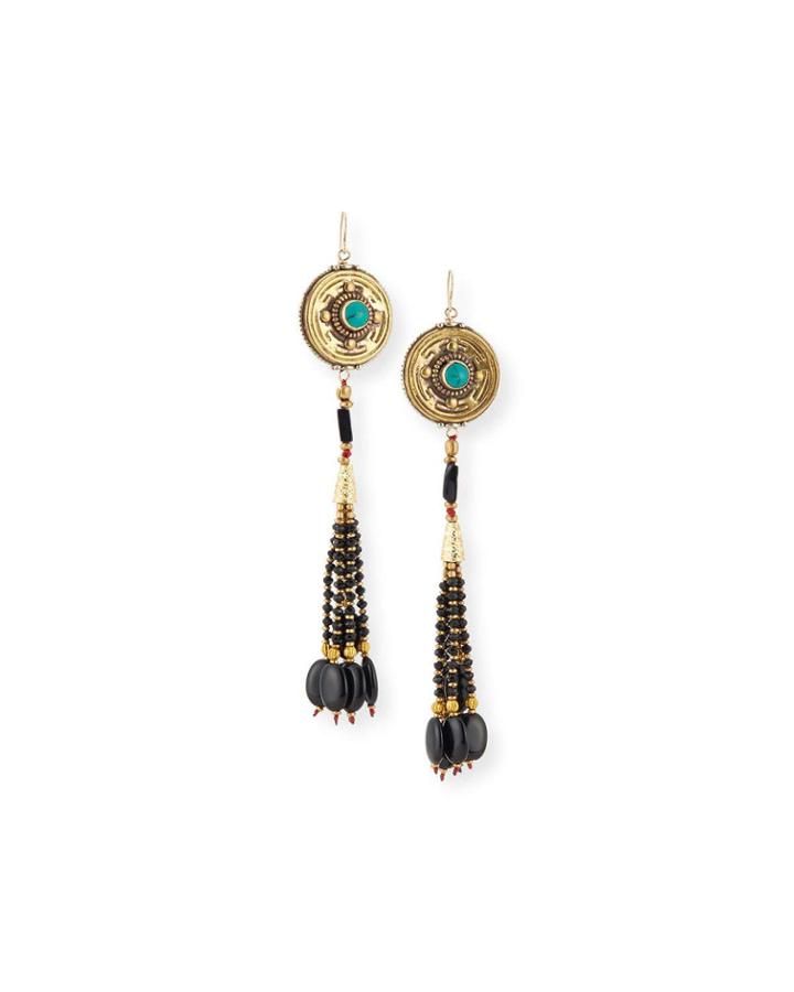 Antiqued Turquoise & Onyx Beaded Earrings