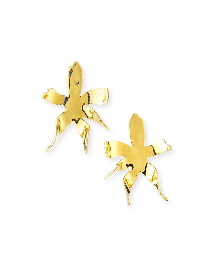 Water Lily Button Earrings, Gold
