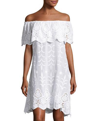 Senorita Mantilla Embroidered Dress, White