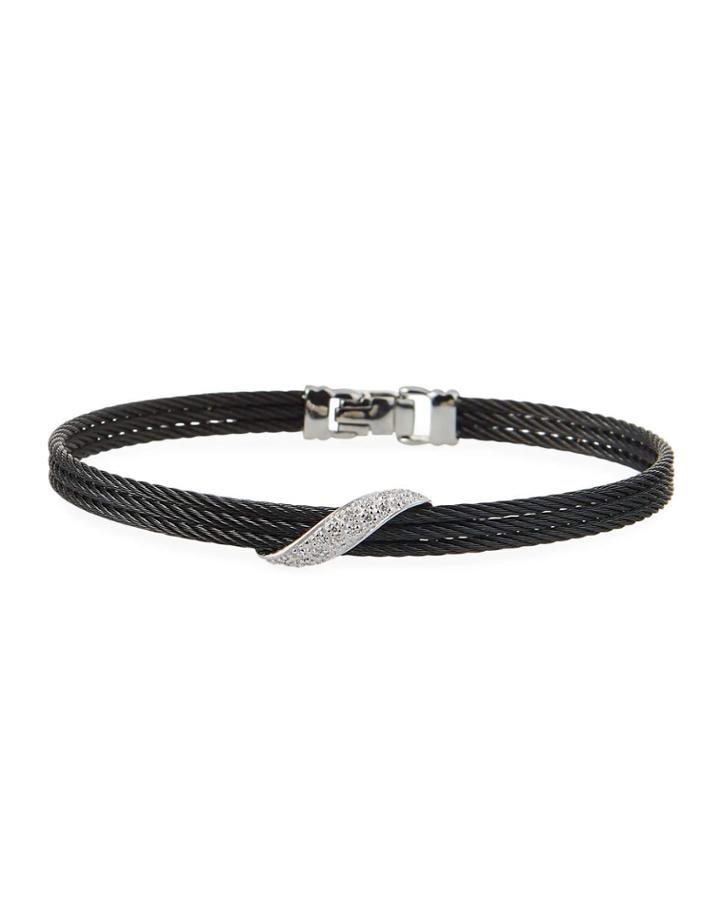 3-row Bangle W/ Wrapped Diamond Pave, Black