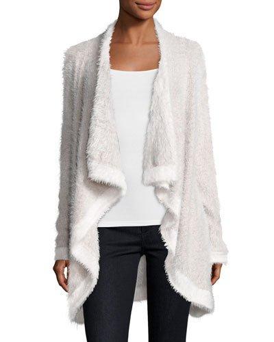 Fuzzy-knit Open-front Sweater,