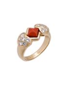 Estate 18k Coral & Diamond Heart Ring,