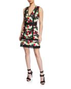 Zula Floral-embroidered V-neck Sleeveless Party Dress