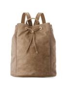 Faux-leather Drawstring Bucket Backpack