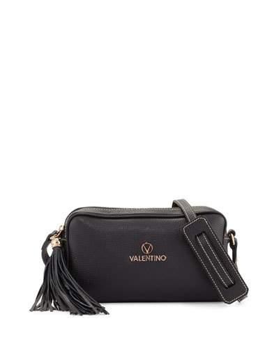 Mila Leather Tassel Crossbody Bag, Black