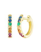 14k Yellow Gold Rainbow Stone Huggie Earrings